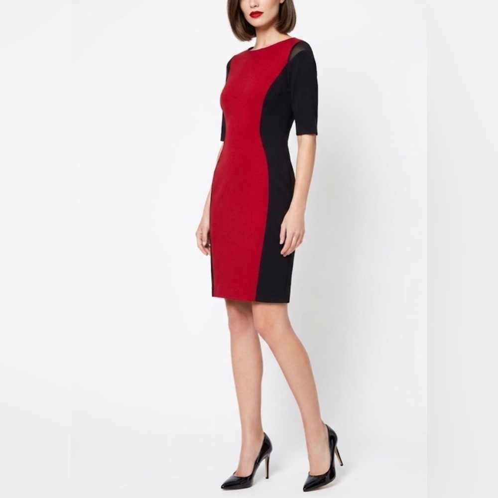 Tahari Red and Black Midi Dress